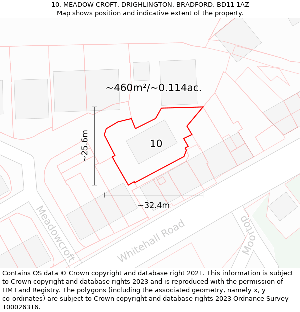 10, MEADOW CROFT, DRIGHLINGTON, BRADFORD, BD11 1AZ: Plot and title map