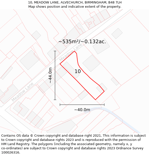 10, MEADOW LANE, ALVECHURCH, BIRMINGHAM, B48 7LH: Plot and title map