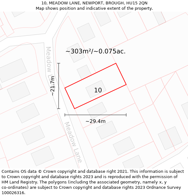 10, MEADOW LANE, NEWPORT, BROUGH, HU15 2QN: Plot and title map