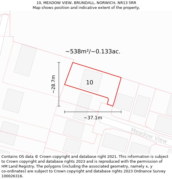 10, MEADOW VIEW, BRUNDALL, NORWICH, NR13 5RR: Plot and title map