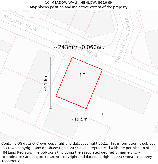 10, MEADOW WALK, HENLOW, SG16 6HJ: Plot and title map