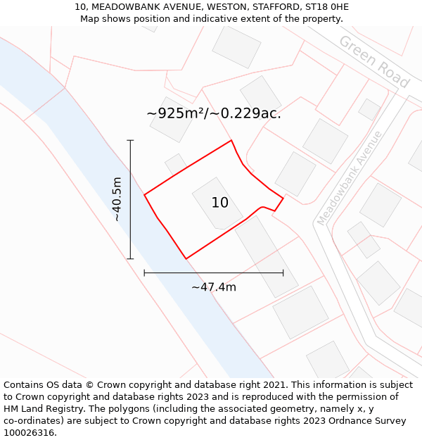10, MEADOWBANK AVENUE, WESTON, STAFFORD, ST18 0HE: Plot and title map