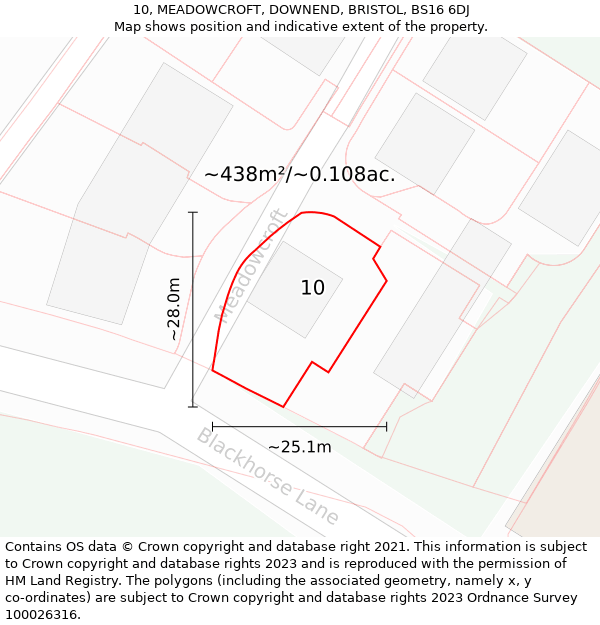 10, MEADOWCROFT, DOWNEND, BRISTOL, BS16 6DJ: Plot and title map