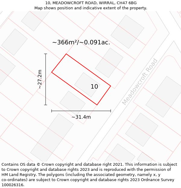 10, MEADOWCROFT ROAD, WIRRAL, CH47 6BG: Plot and title map