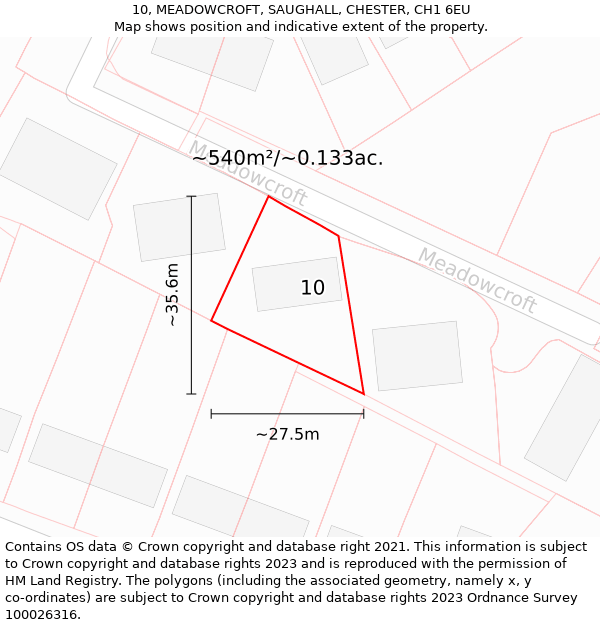 10, MEADOWCROFT, SAUGHALL, CHESTER, CH1 6EU: Plot and title map