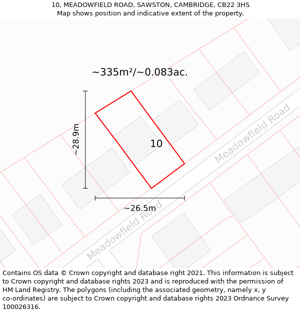 10, MEADOWFIELD ROAD, SAWSTON, CAMBRIDGE, CB22 3HS: Plot and title map