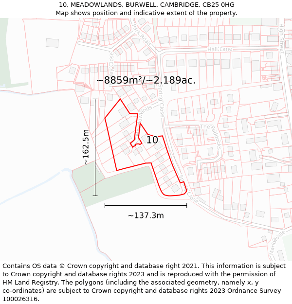 10, MEADOWLANDS, BURWELL, CAMBRIDGE, CB25 0HG: Plot and title map