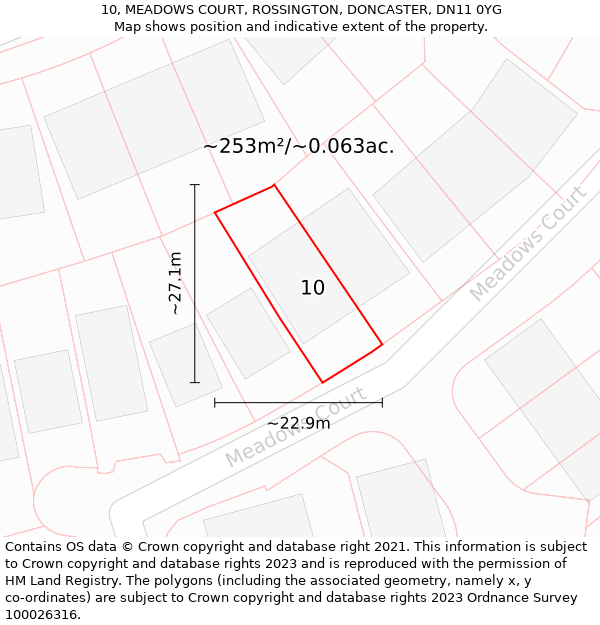 10, MEADOWS COURT, ROSSINGTON, DONCASTER, DN11 0YG: Plot and title map