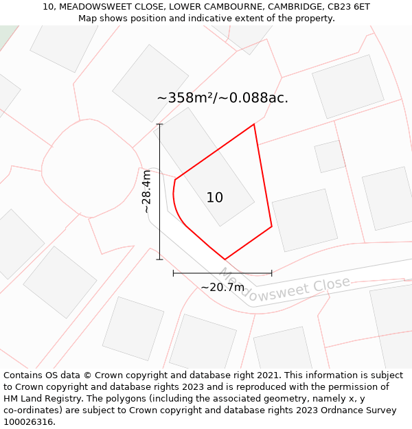 10, MEADOWSWEET CLOSE, LOWER CAMBOURNE, CAMBRIDGE, CB23 6ET: Plot and title map