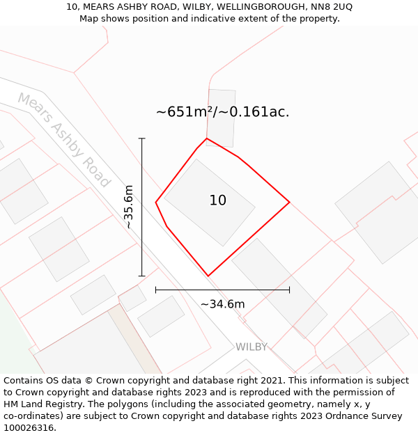 10, MEARS ASHBY ROAD, WILBY, WELLINGBOROUGH, NN8 2UQ: Plot and title map