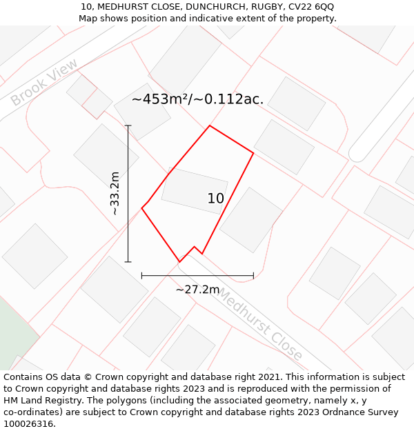 10, MEDHURST CLOSE, DUNCHURCH, RUGBY, CV22 6QQ: Plot and title map