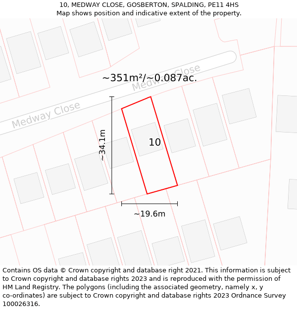 10, MEDWAY CLOSE, GOSBERTON, SPALDING, PE11 4HS: Plot and title map