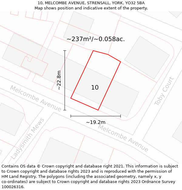 10, MELCOMBE AVENUE, STRENSALL, YORK, YO32 5BA: Plot and title map