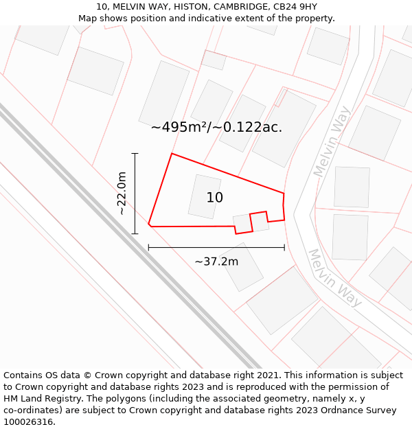 10, MELVIN WAY, HISTON, CAMBRIDGE, CB24 9HY: Plot and title map