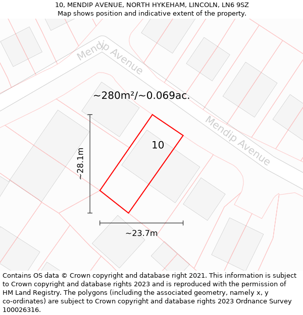 10, MENDIP AVENUE, NORTH HYKEHAM, LINCOLN, LN6 9SZ: Plot and title map