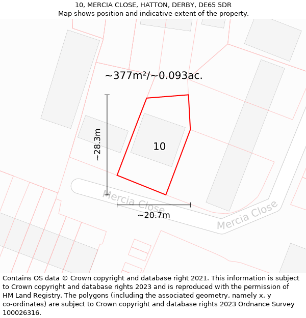 10, MERCIA CLOSE, HATTON, DERBY, DE65 5DR: Plot and title map