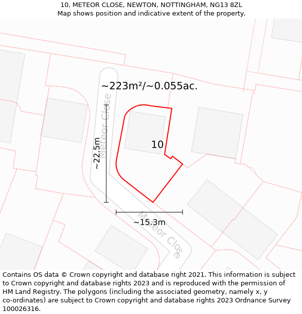 10, METEOR CLOSE, NEWTON, NOTTINGHAM, NG13 8ZL: Plot and title map