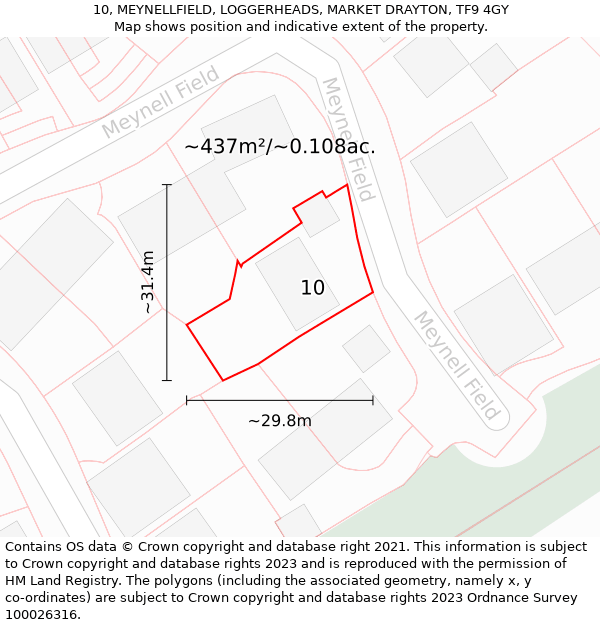 10, MEYNELLFIELD, LOGGERHEADS, MARKET DRAYTON, TF9 4GY: Plot and title map