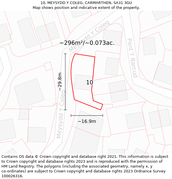 10, MEYSYDD Y COLEG, CARMARTHEN, SA31 3GU: Plot and title map