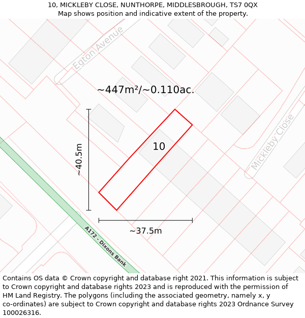 10, MICKLEBY CLOSE, NUNTHORPE, MIDDLESBROUGH, TS7 0QX: Plot and title map