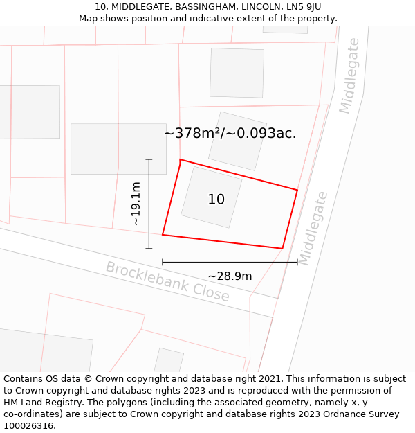 10, MIDDLEGATE, BASSINGHAM, LINCOLN, LN5 9JU: Plot and title map