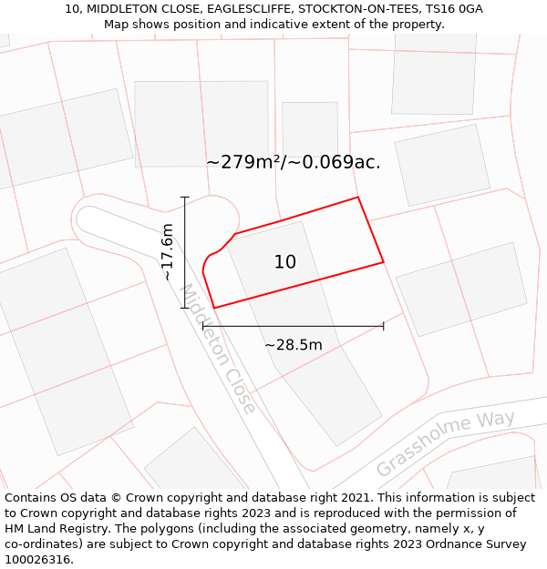 10, MIDDLETON CLOSE, EAGLESCLIFFE, STOCKTON-ON-TEES, TS16 0GA: Plot and title map