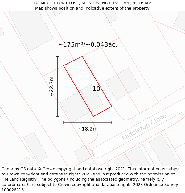 10, MIDDLETON CLOSE, SELSTON, NOTTINGHAM, NG16 6RS: Plot and title map