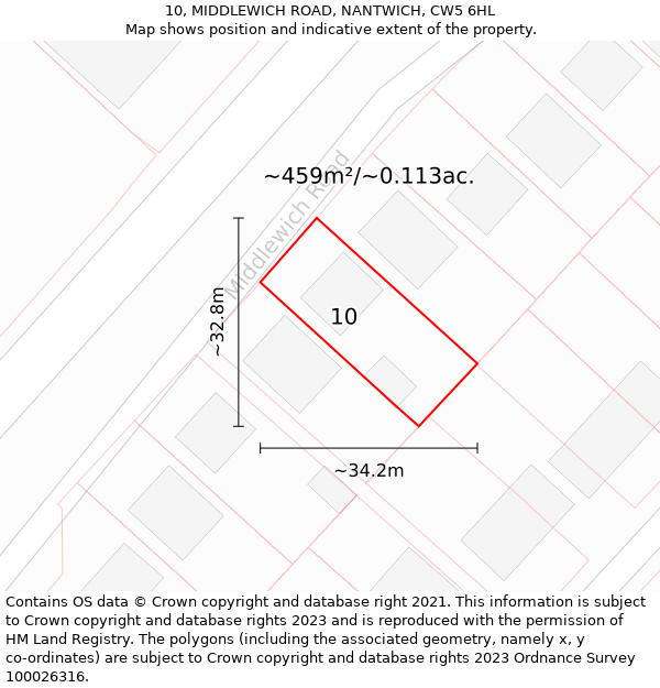 10, MIDDLEWICH ROAD, NANTWICH, CW5 6HL: Plot and title map