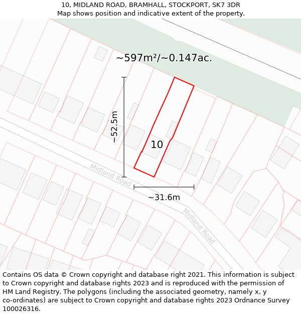 10, MIDLAND ROAD, BRAMHALL, STOCKPORT, SK7 3DR: Plot and title map