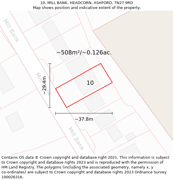 10, MILL BANK, HEADCORN, ASHFORD, TN27 9RD: Plot and title map