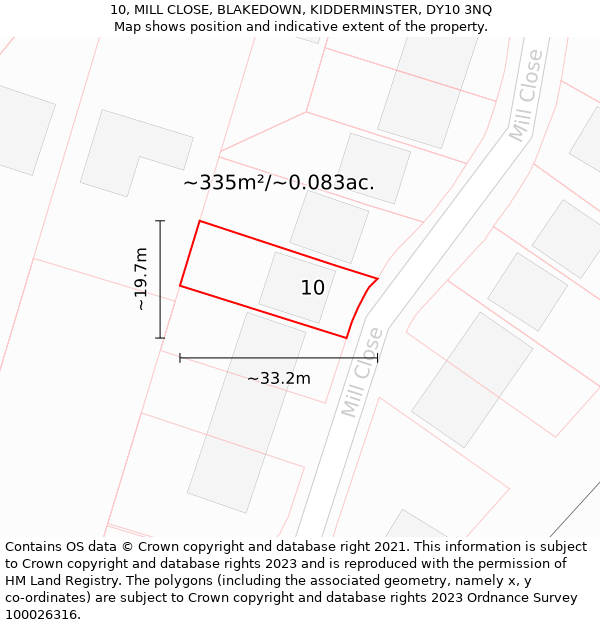 10, MILL CLOSE, BLAKEDOWN, KIDDERMINSTER, DY10 3NQ: Plot and title map