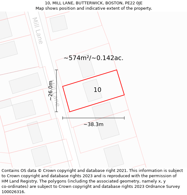 10, MILL LANE, BUTTERWICK, BOSTON, PE22 0JE: Plot and title map