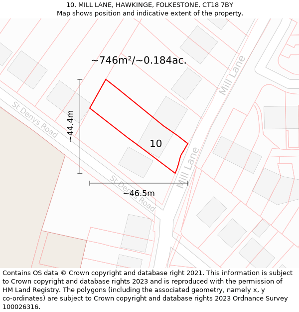 10, MILL LANE, HAWKINGE, FOLKESTONE, CT18 7BY: Plot and title map