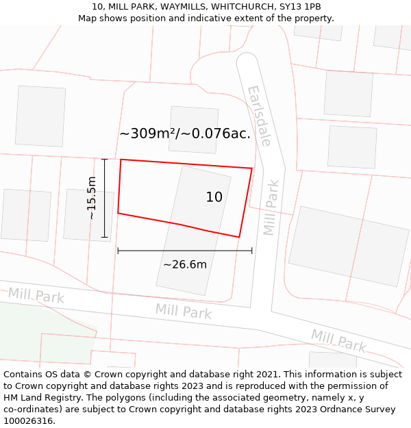 10, MILL PARK, WAYMILLS, WHITCHURCH, SY13 1PB: Plot and title map