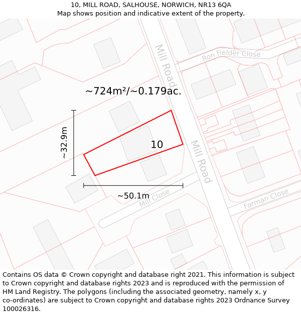 10, MILL ROAD, SALHOUSE, NORWICH, NR13 6QA: Plot and title map