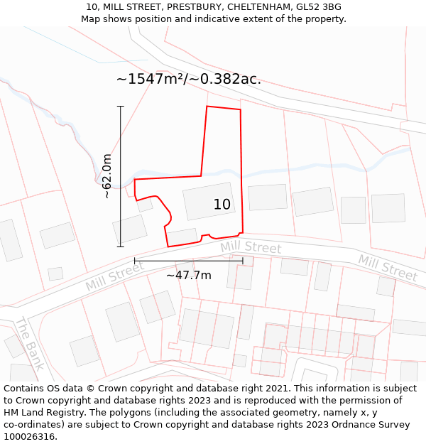 10, MILL STREET, PRESTBURY, CHELTENHAM, GL52 3BG: Plot and title map