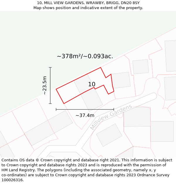 10, MILL VIEW GARDENS, WRAWBY, BRIGG, DN20 8SY: Plot and title map