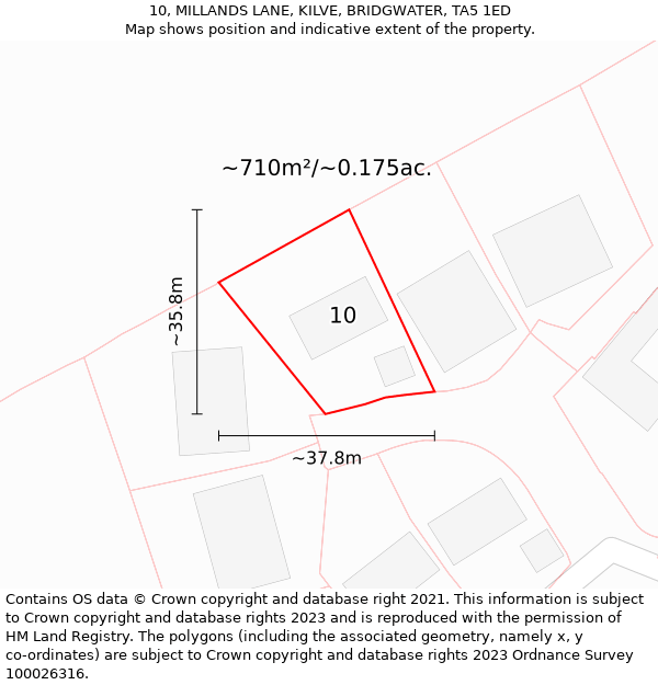 10, MILLANDS LANE, KILVE, BRIDGWATER, TA5 1ED: Plot and title map