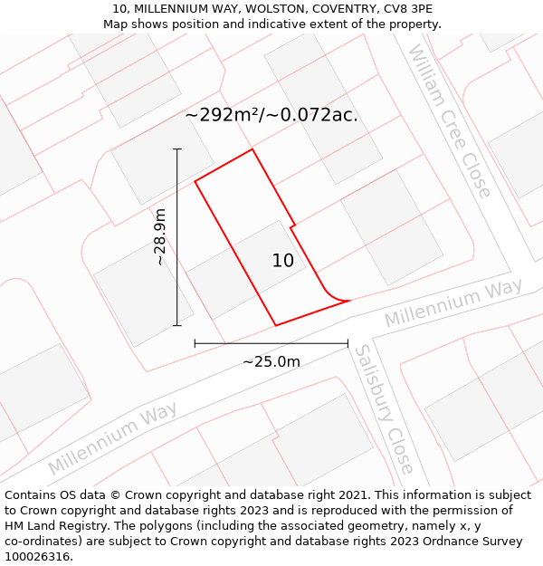 10, MILLENNIUM WAY, WOLSTON, COVENTRY, CV8 3PE: Plot and title map