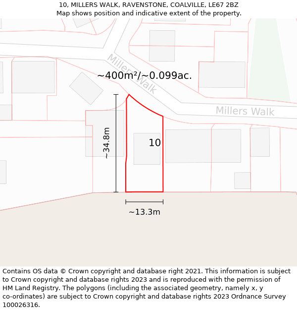 10, MILLERS WALK, RAVENSTONE, COALVILLE, LE67 2BZ: Plot and title map