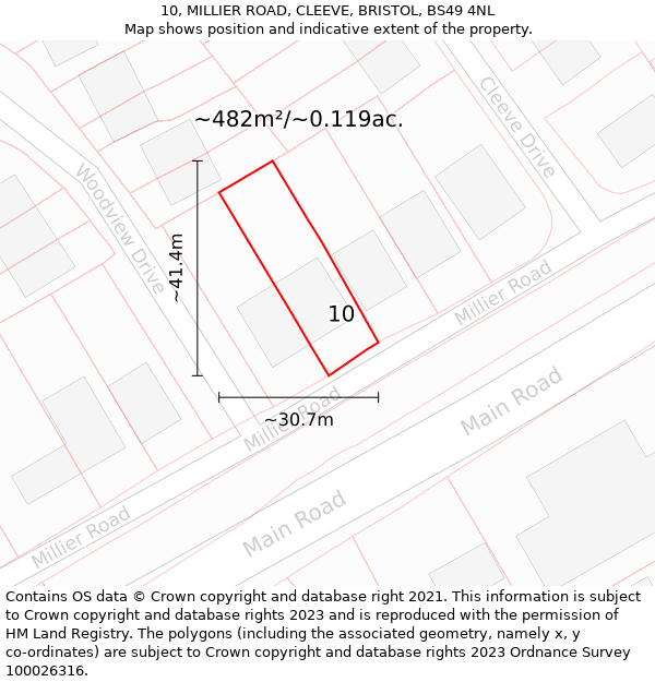 10, MILLIER ROAD, CLEEVE, BRISTOL, BS49 4NL: Plot and title map