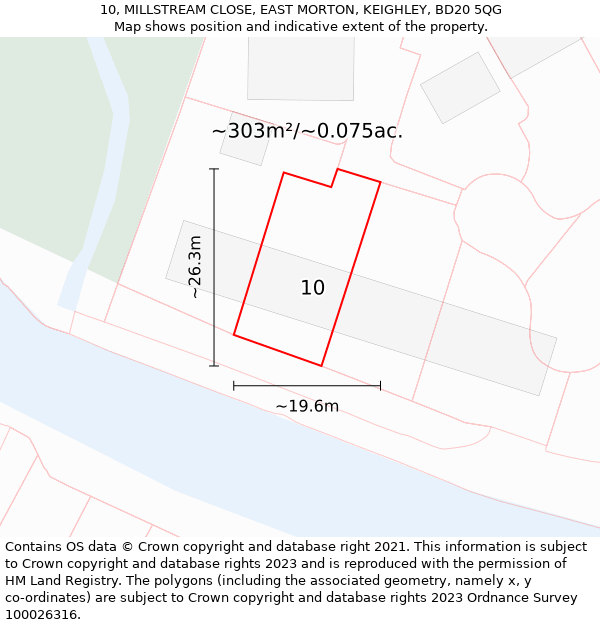 10, MILLSTREAM CLOSE, EAST MORTON, KEIGHLEY, BD20 5QG: Plot and title map