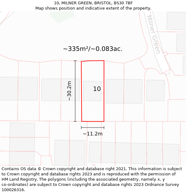 10, MILNER GREEN, BRISTOL, BS30 7BF: Plot and title map