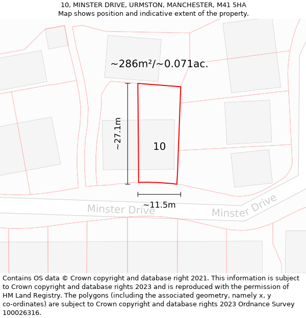 10, MINSTER DRIVE, URMSTON, MANCHESTER, M41 5HA: Plot and title map