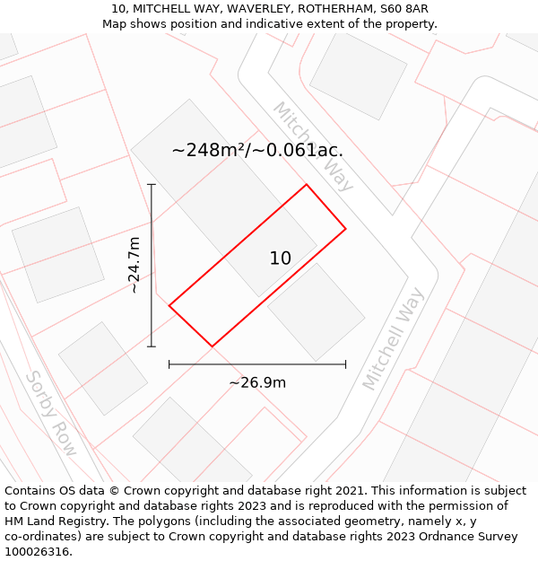 10, MITCHELL WAY, WAVERLEY, ROTHERHAM, S60 8AR: Plot and title map