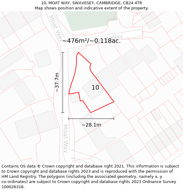 10, MOAT WAY, SWAVESEY, CAMBRIDGE, CB24 4TR: Plot and title map