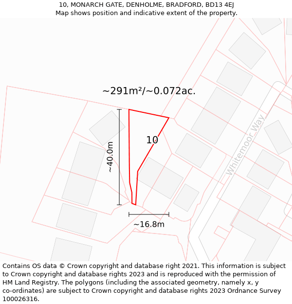 10, MONARCH GATE, DENHOLME, BRADFORD, BD13 4EJ: Plot and title map