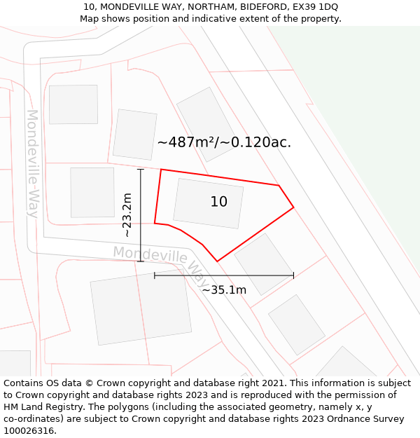 10, MONDEVILLE WAY, NORTHAM, BIDEFORD, EX39 1DQ: Plot and title map