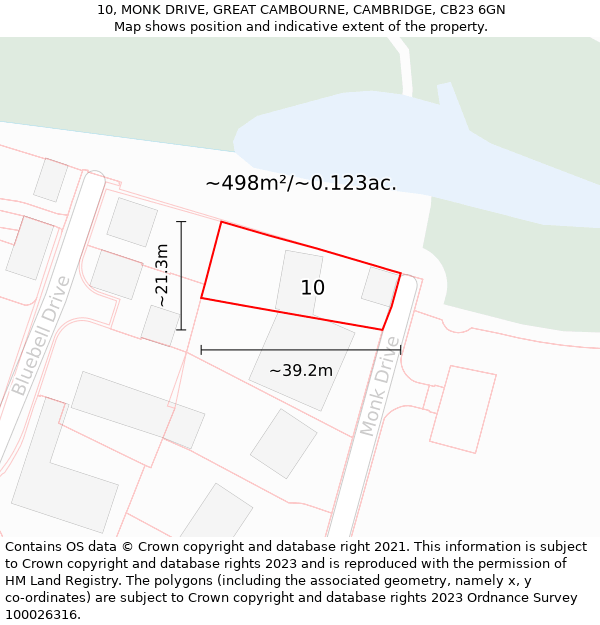 10, MONK DRIVE, GREAT CAMBOURNE, CAMBRIDGE, CB23 6GN: Plot and title map