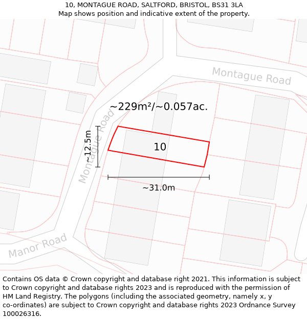 10, MONTAGUE ROAD, SALTFORD, BRISTOL, BS31 3LA: Plot and title map